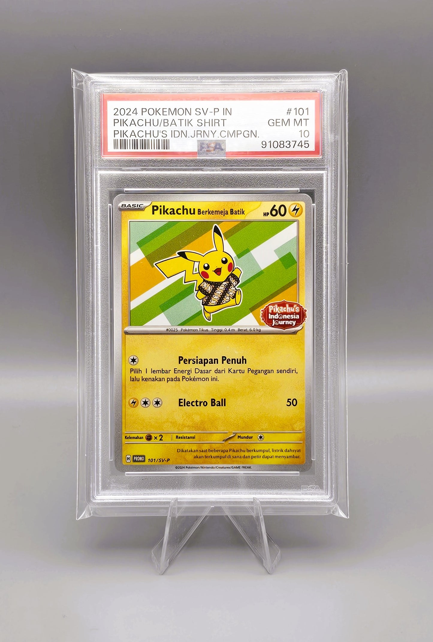 Pokemon Promo | Pikachu Berkemeja Batik SV-P #101 PSA10 | Indonesisch